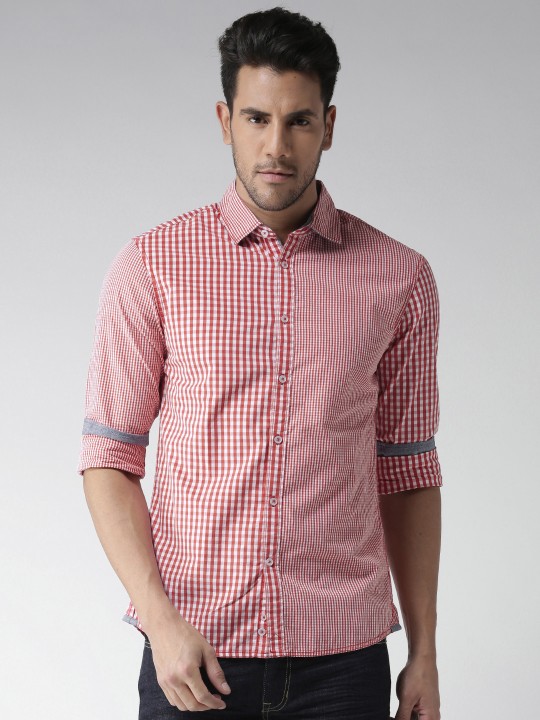 Men Red & White Checked Slim Fit Casual Shirt 36