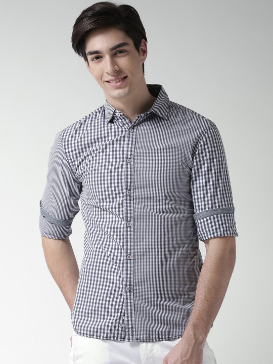 Men White & Blue Checked Slim Fit Casual Shirt 40