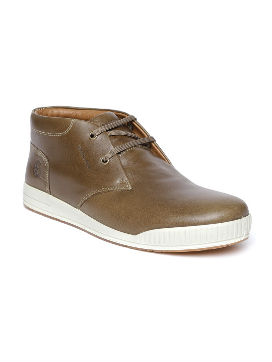Proplanet Men Olive Brown Solid Nubuck Leather Mid Top Sneakers