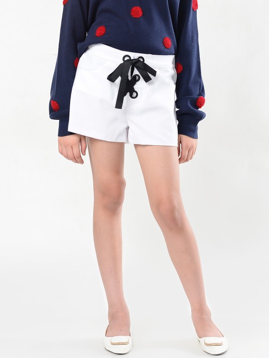 Girls White Solid Regular Fit Regular Shorts 9-10Y