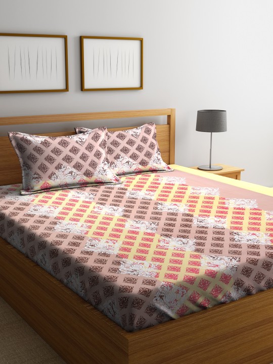 Multicoloured 180 TC Cotton 1 Queen Bedsheet with 2 Pillow Covers