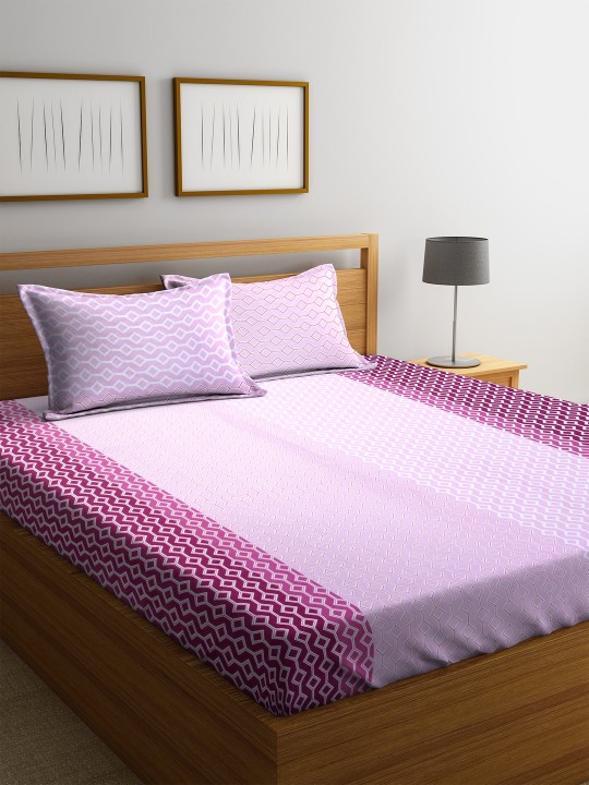 Pink & White Abstract Flat 180 TC Cotton 1 King Bedsheet with 2 Pillow Covers
