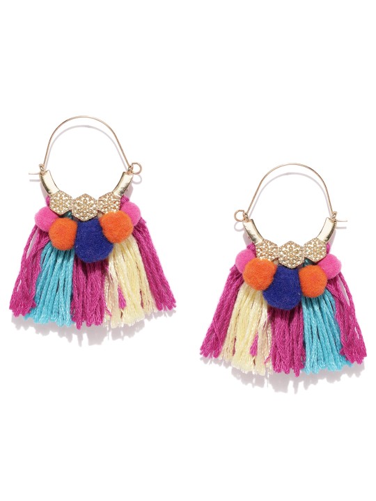 Multicoloured Circular Tassel Hoop Earrings