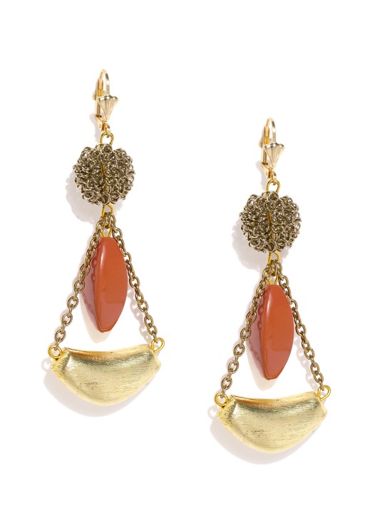 Red & Gold-Toned Geometric Drop Earrings