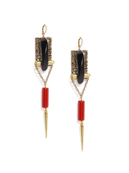 Black & Gold-Toned Geometric Drop Earrings