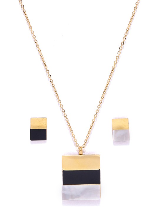 Gold-Toned & Black Contemporary Jewellery Set