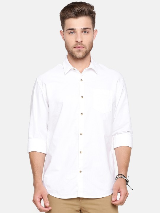 Men White Solid Slim Fit Casual Shirt 39