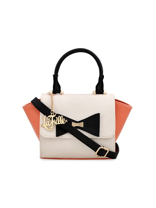 Off-White & Peach-Coloured Colourblocked Handheld Bag