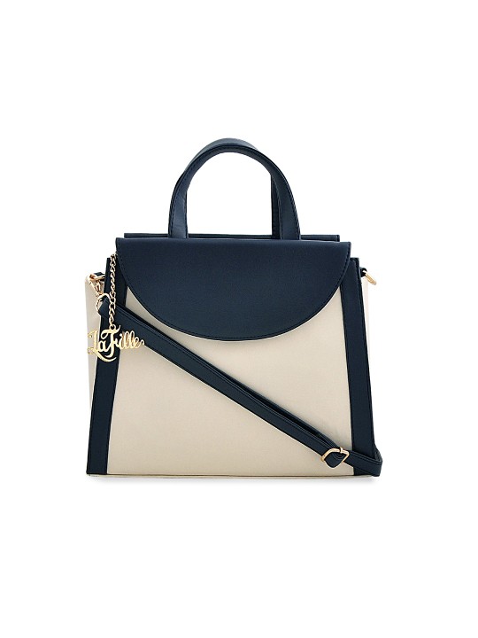 Blue & Cream-Coloured Colourblocked Handheld Bag