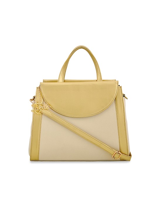 Yellow & Off-White Solid Handheld Bag
