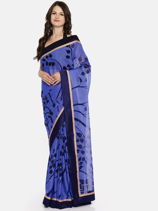 Blue Woven Design Poly Chiffon Saree