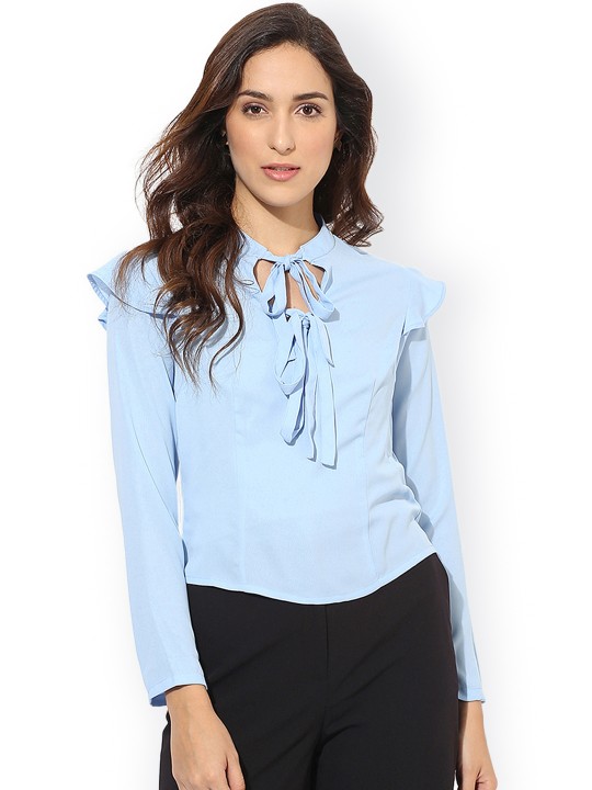Women Blue Solid Top S