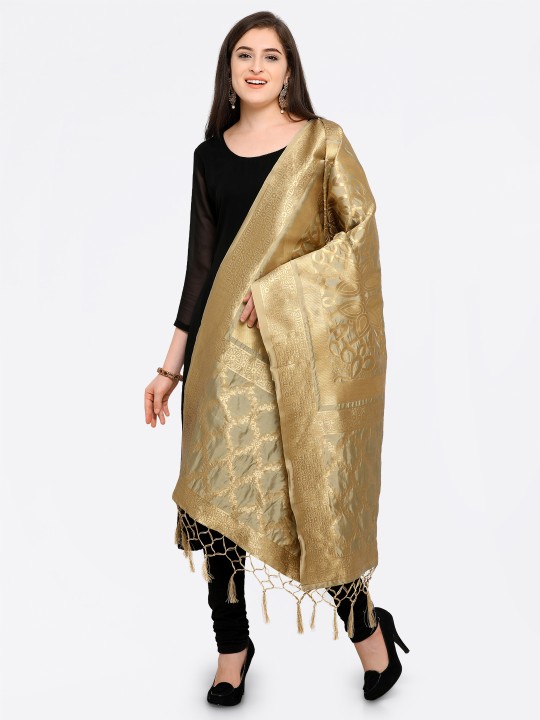 Beige & Gold-Toned Woven Design Dupatta