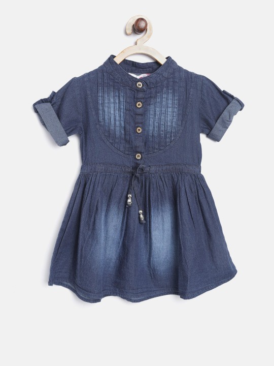 Girls Blue Washed Fit and Flare Denim Dress 18-24M