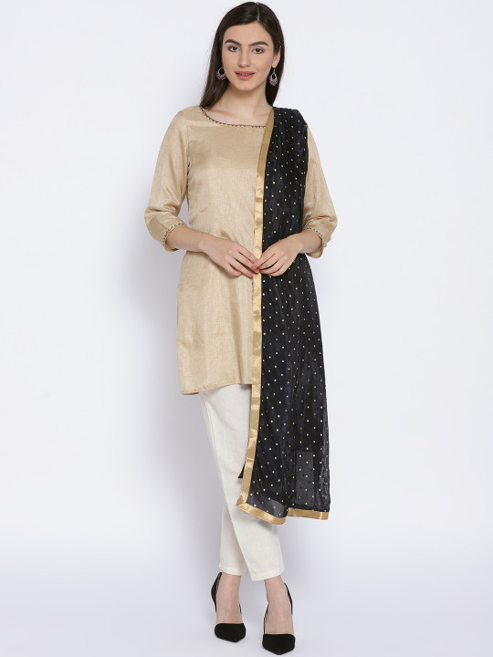 WEAVERS VILLA Black & Golden Embellished Dupatta