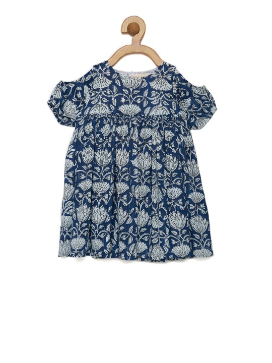 Girls Blue Printed A-Line Dress 2-3Y