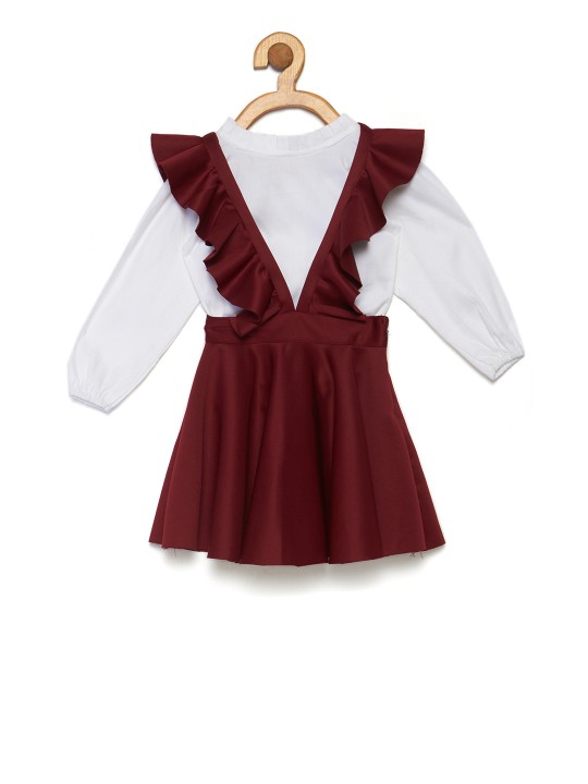Girls Maroon Solid A-Line Dress 2-3Y