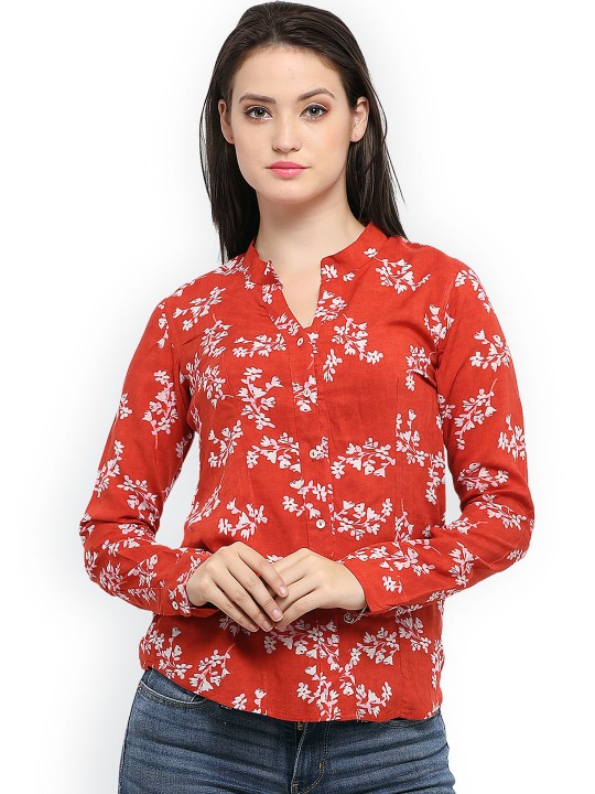 Women Red & White Regular Fit Printed Casual Shirt S