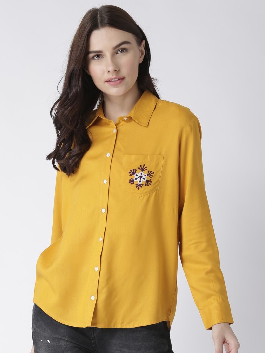 Women Mustard Regular Fit Solid Casual Shirt S