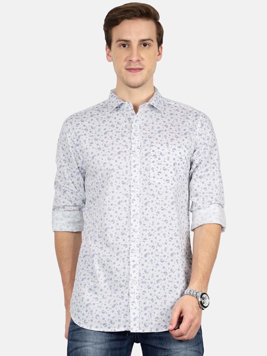 Men White Slim Fit Printed Casual Shirt 38