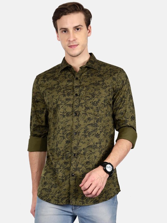 Men Olive Green Slim Fit Printed Casual Shirt 38