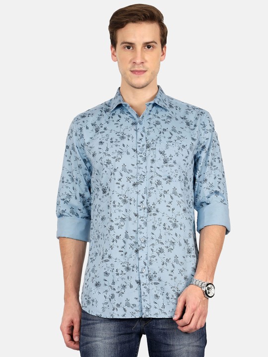 Men Blue Slim Fit Printed Casual Shirt 40