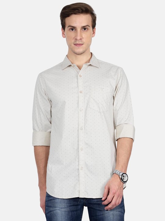 Men Beige Slim Fit Printed Casual Shirt 38