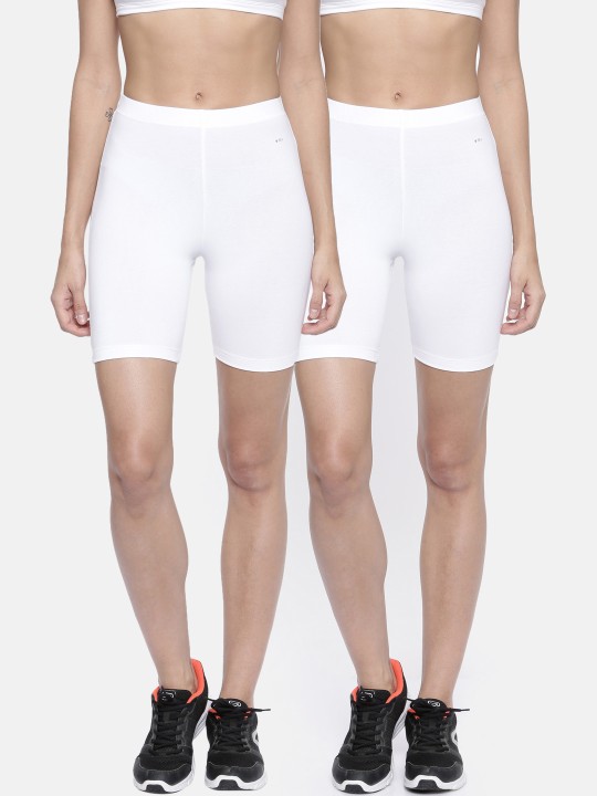 Women Pack of 2 White Solid Regular Fit Cycling Shorts 30