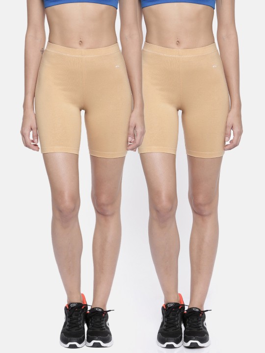 Women Pack of 2 Nude Solid Regular Fit Cycling Shorts 30