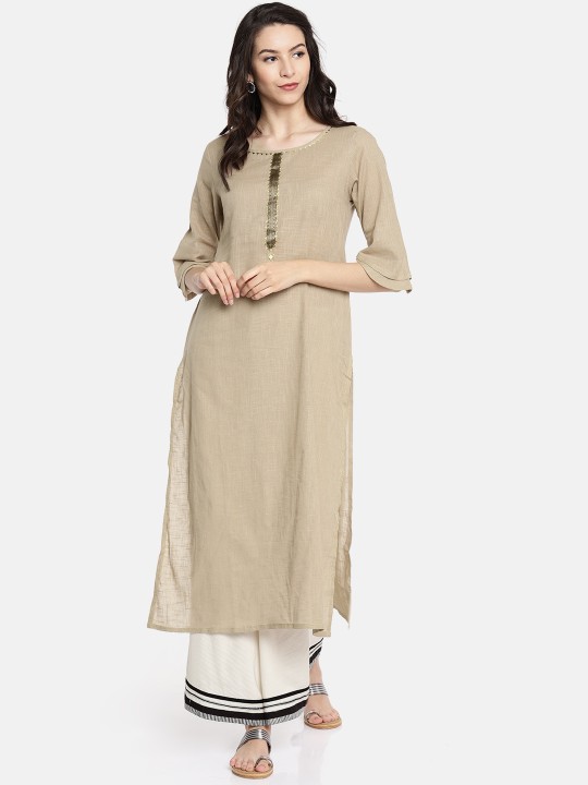 Women Brown Solid Straight Kurta S