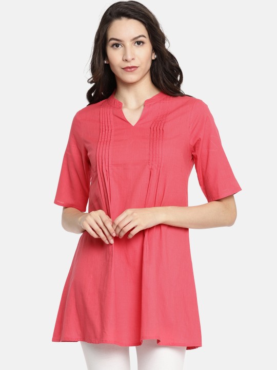 Women Coral Pink Solid A-Line Kurta XS