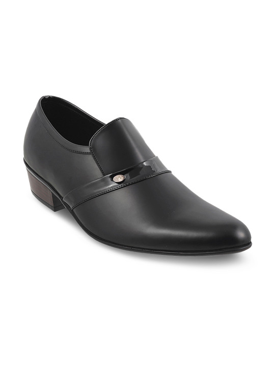 Metro Men Black Leather Semiformal Shoes