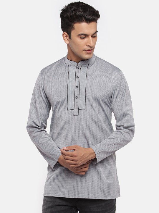 Men Grey Woven Design Straight Kurta M