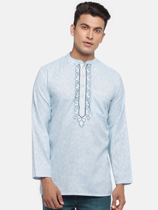 Men Blue Embroidered Straight Kurta M