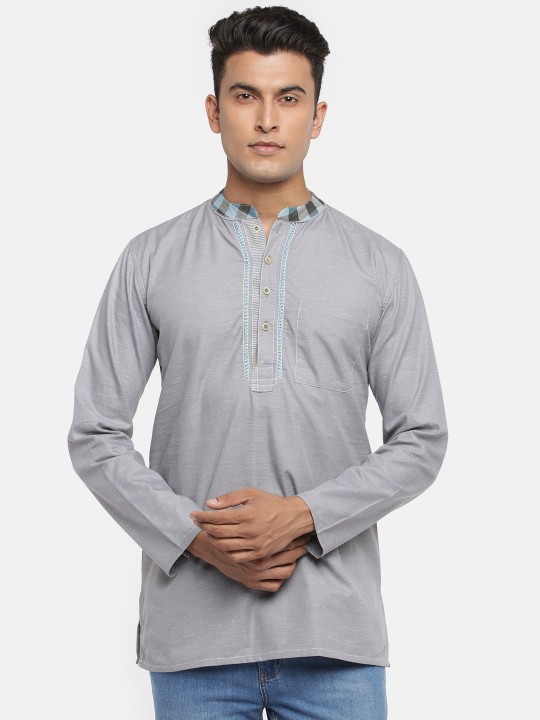 Men Grey Woven Design Straight Kurta M