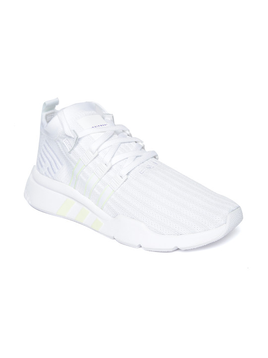 Men White Eqt Support Mid Adv Pk Self Striped Sneakers