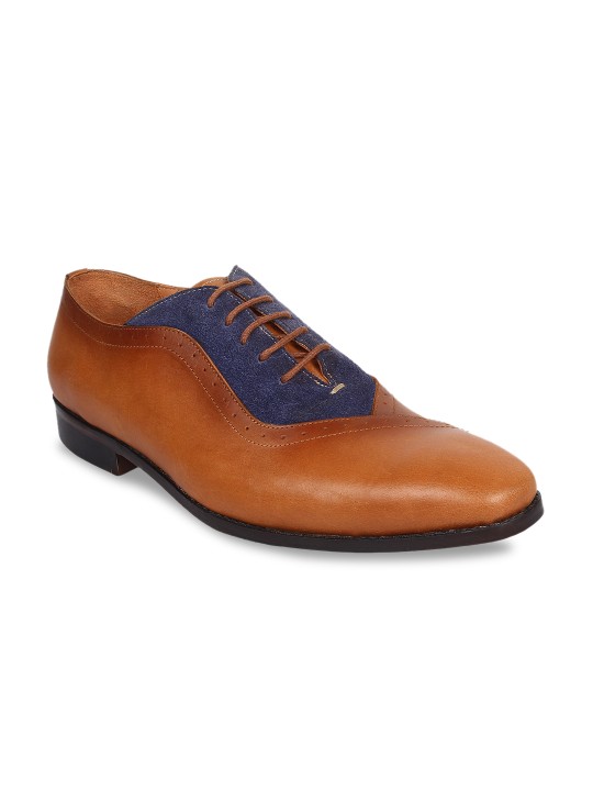 Men Tan & Blue Solid Leather Formal Brogues 6