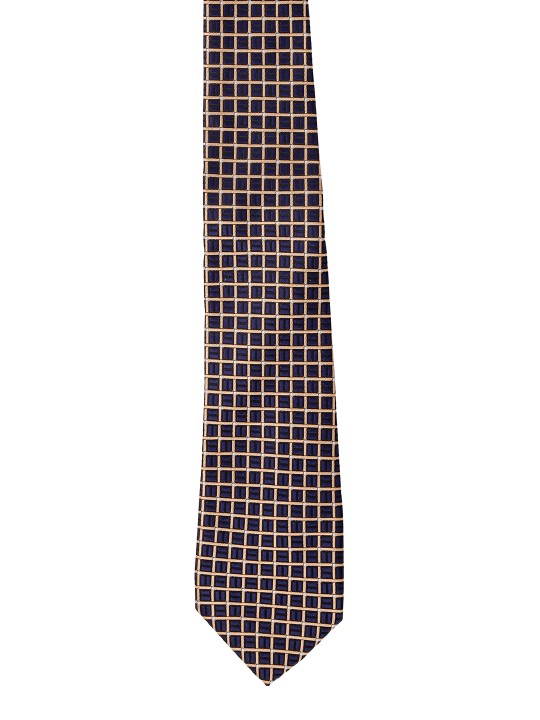 Navy Blue & Orange Printed Broad Tie