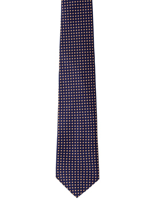 Navy Blue & Orange Printed Broad Tie