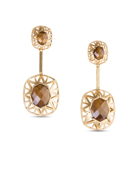 Gold-Toned Contemporary Handcrafted Drop Earrings