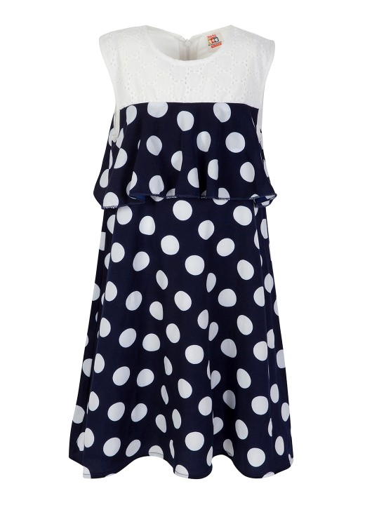 Girls Navy Blue Self Design Fit and Flare Dress 2-3Y