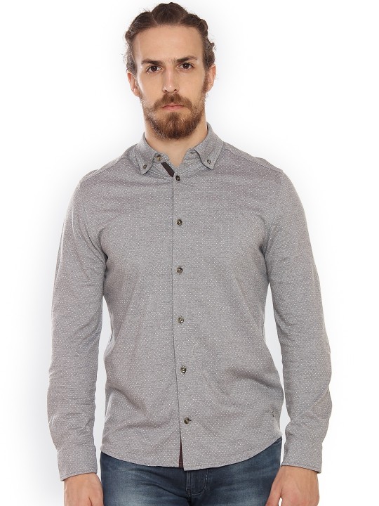 Men Grey Regular Fit Solid Casual Shirt 36