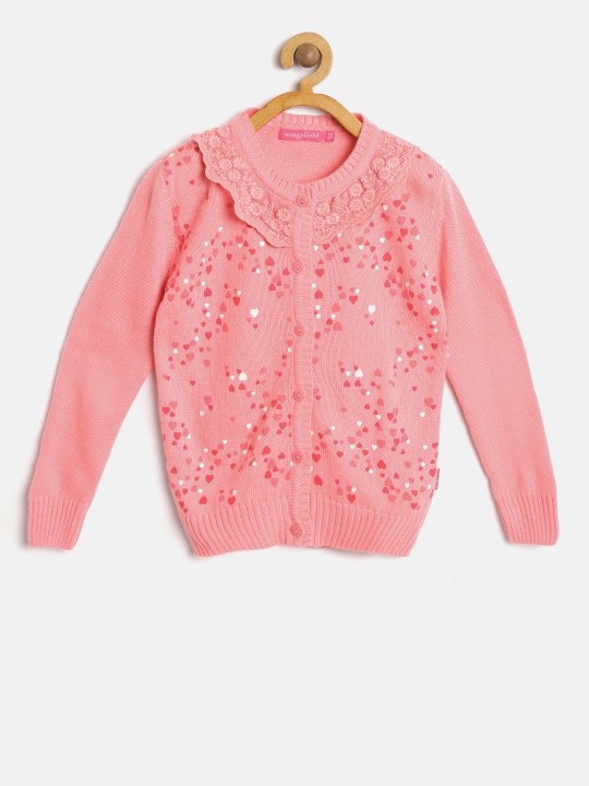 Girls Pink Printed Cardigan 7-8Y