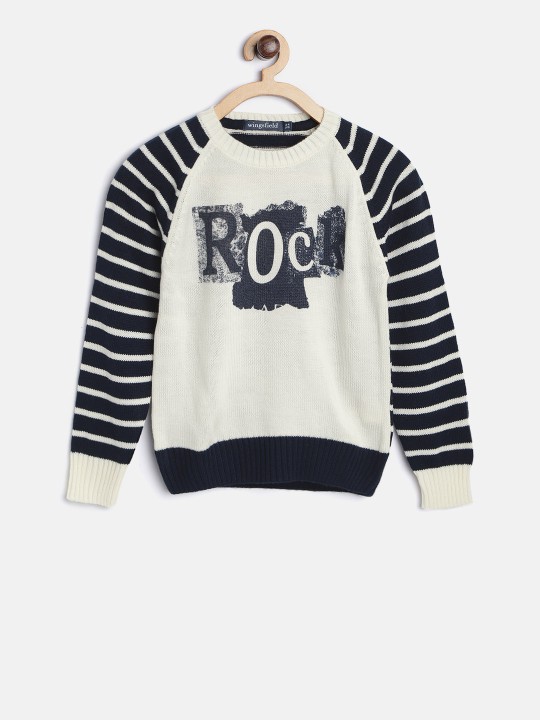 Boys Off-White & Navy Blue Printed Pullover 11-12Y