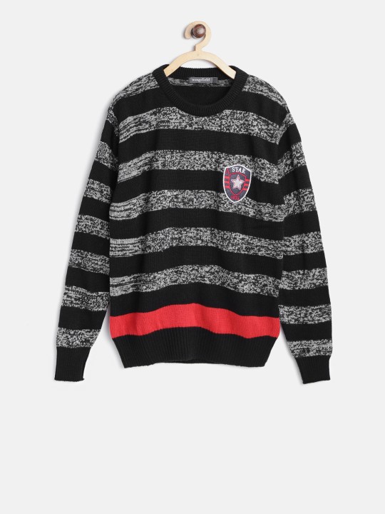 Boys Black & Grey Striped Pullover 3-4Y