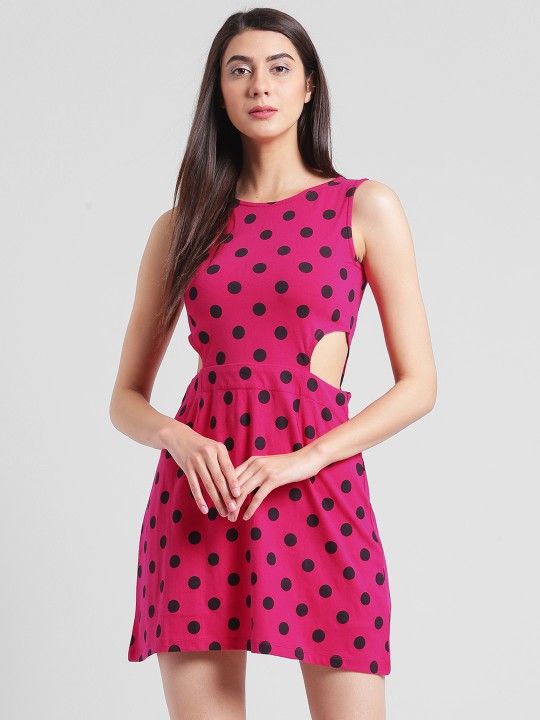 Women Pink Printed Fit and Flare Dress S