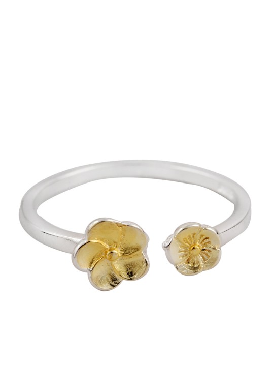 Rubans 925 Silver Women Silver-Toned Floral Adjustable Finger Ring