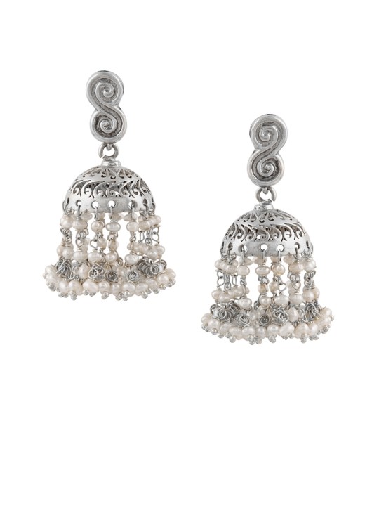 RUBANS 925 SILVER-Toned Dome Shaped Jhumkas