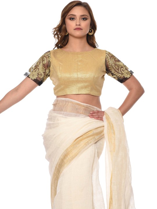 Women Gold & Black Saree Blouse XS