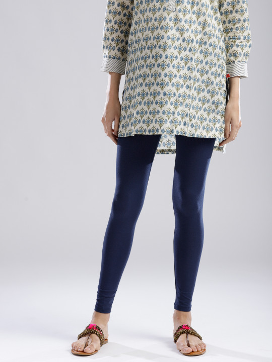 Women Navy Blue Solid Ankle-Length Leggings
